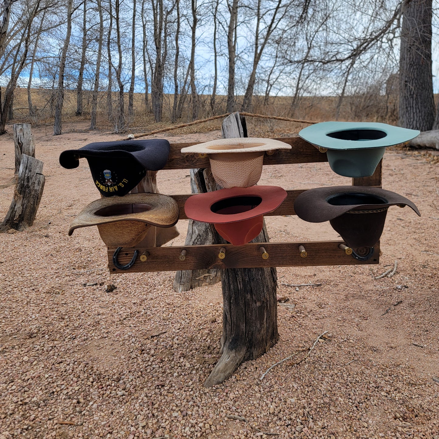 6H - Cowboy Hat Rack - 6 Hatter Horizontal Functional Western Decor Cowboy hat hanger