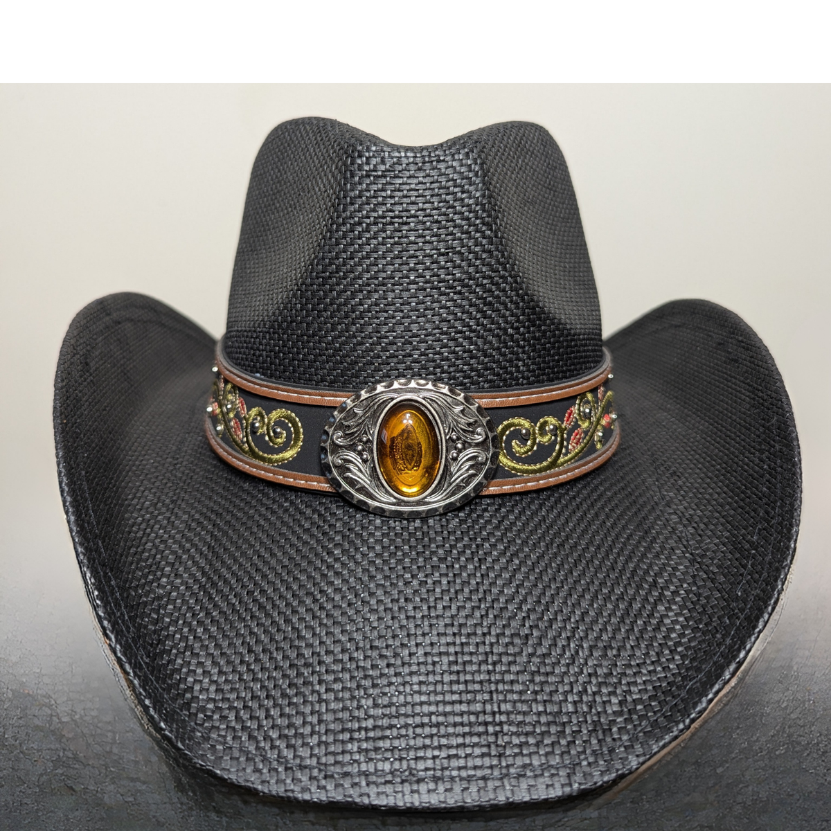 Black Side-Stitched Leather Band Cowboy Hat