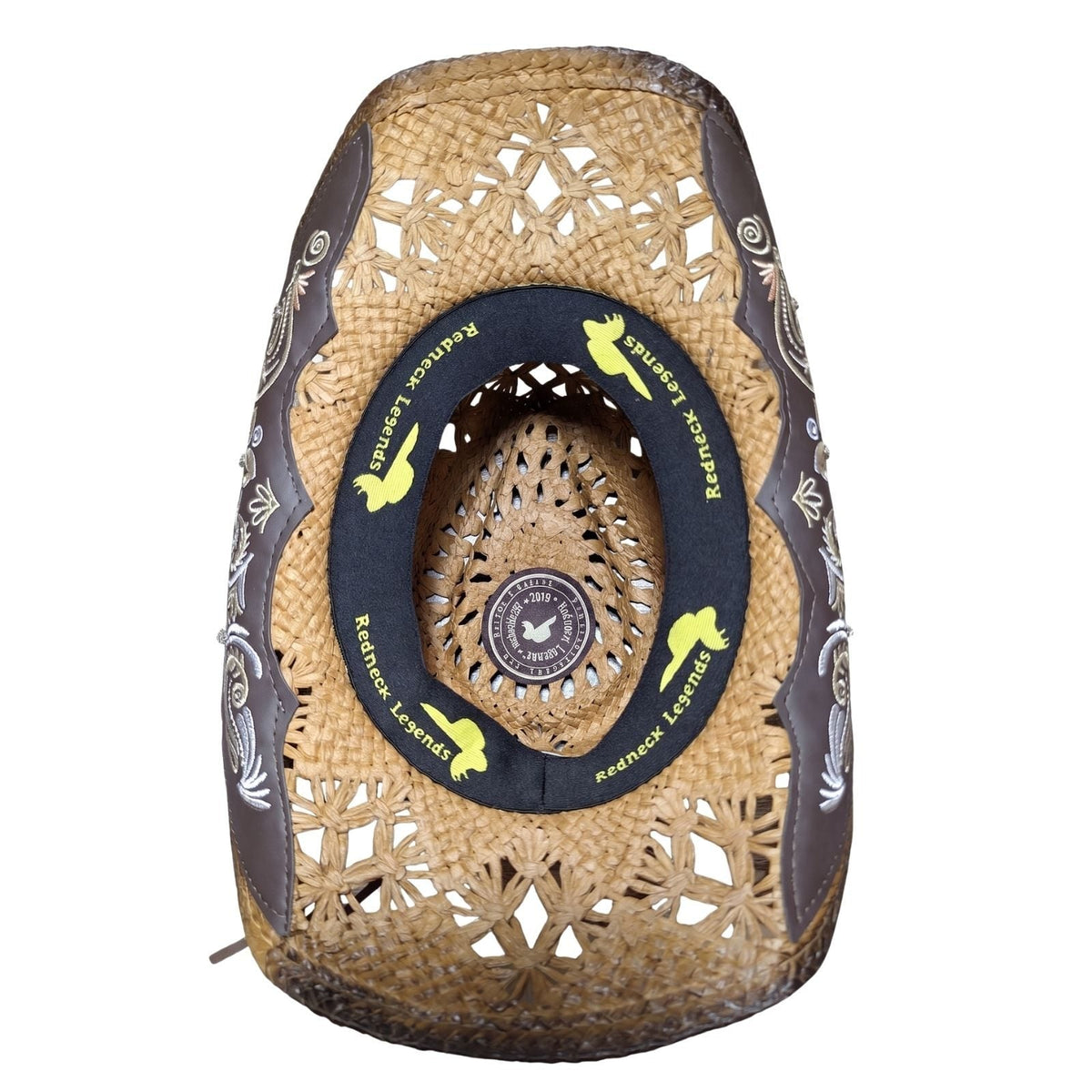 Brown Embroidered Wicker Cowboy Hat