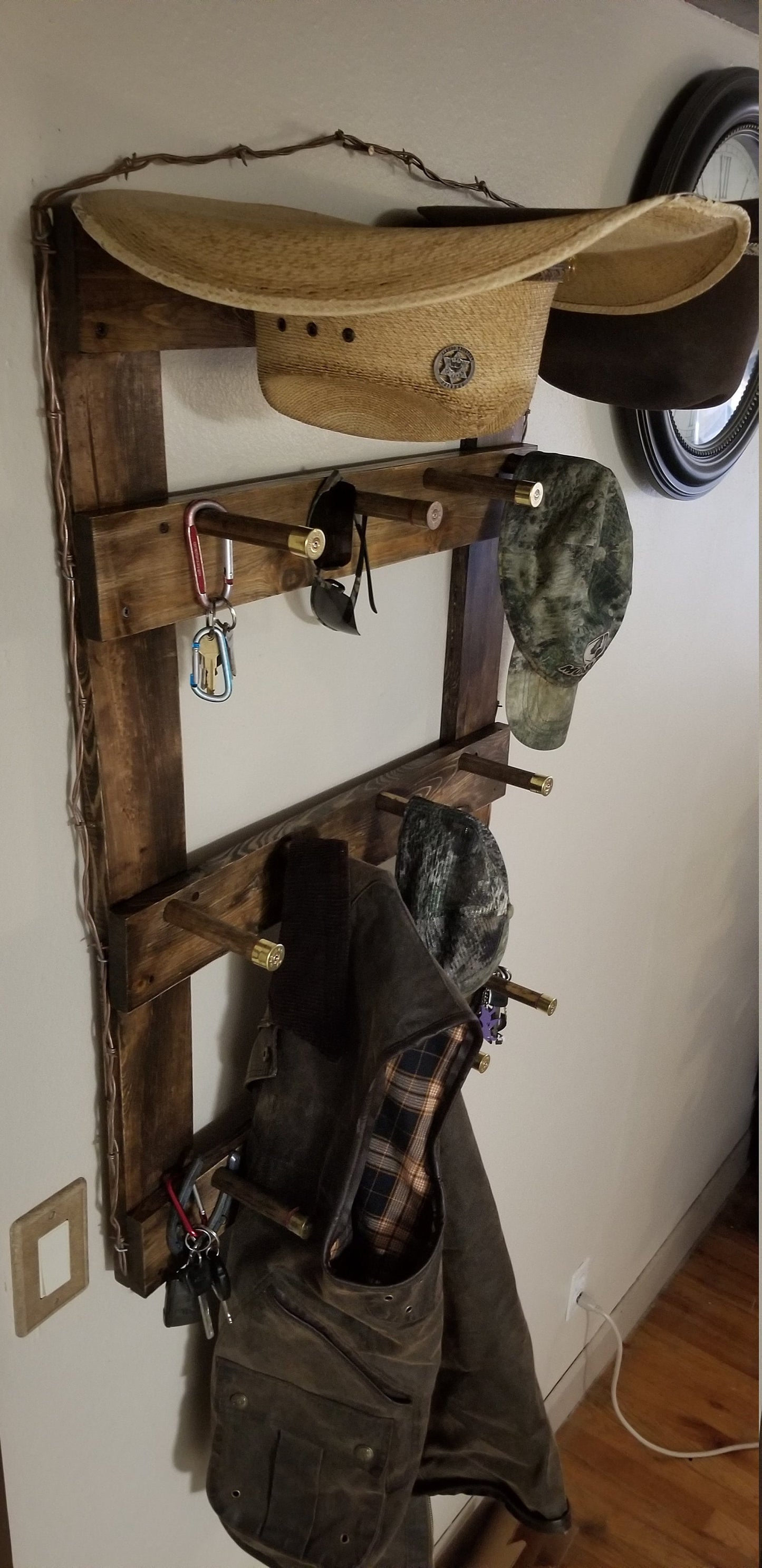 2H12B - Cowboy and Cap Rack - 2 Hatter 12 Baller Functional Western Decor