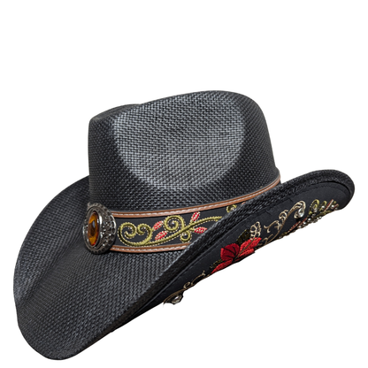 Black Side-Stitched Leather Band Cowboy Hat