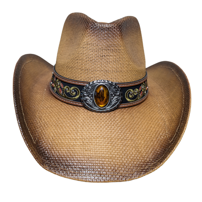 Brown Side-Stitched Leather Band Cowboy Hat