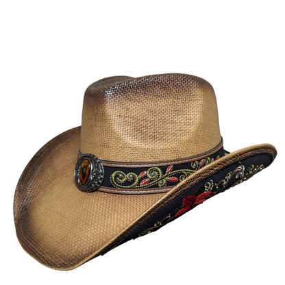 Brown Side-Stitched Leather Band Cowboy Hat