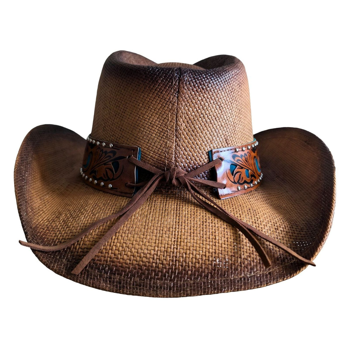 Turquoise Tooled Leather Cowboy Hat