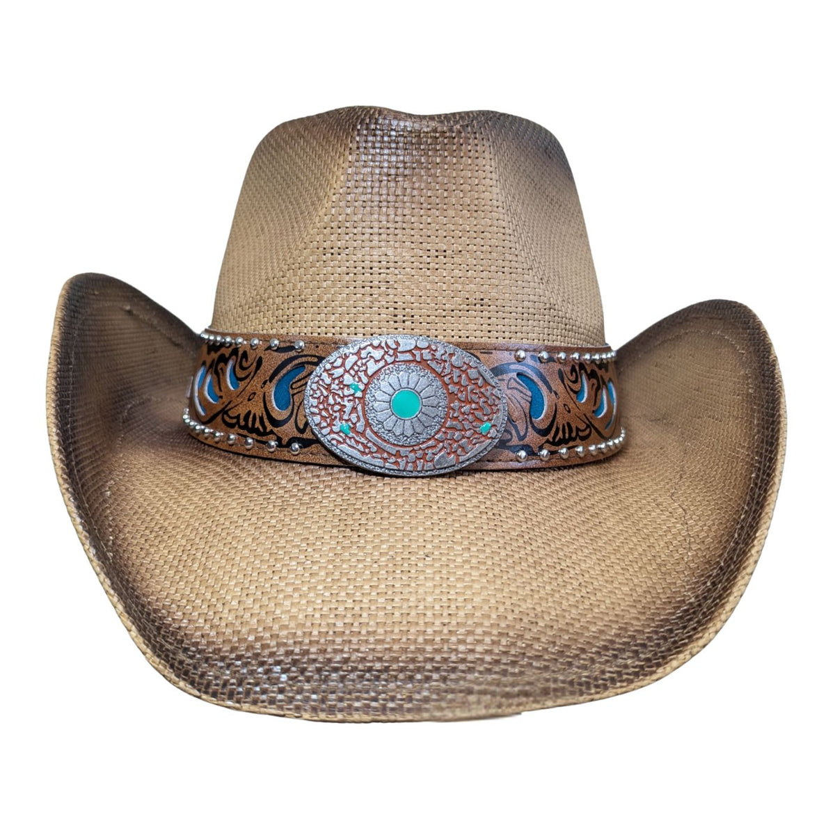 Turquoise Tooled Leather Cowboy Hat