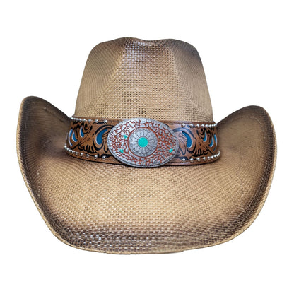 Turquoise Tooled Leather Cowboy Hat