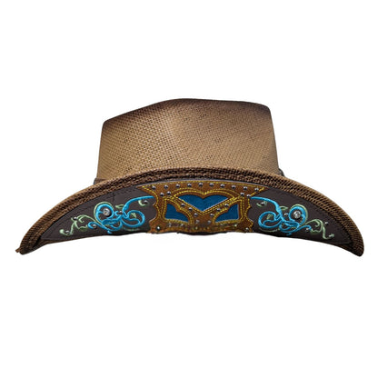 Turquoise Tooled Leather Cowboy Hat