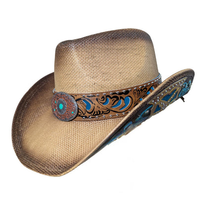 Turquoise Tooled Leather Cowboy Hat