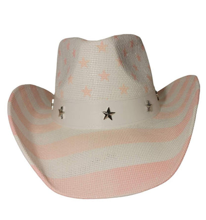 White & Pink American Flag Cowboy Hat