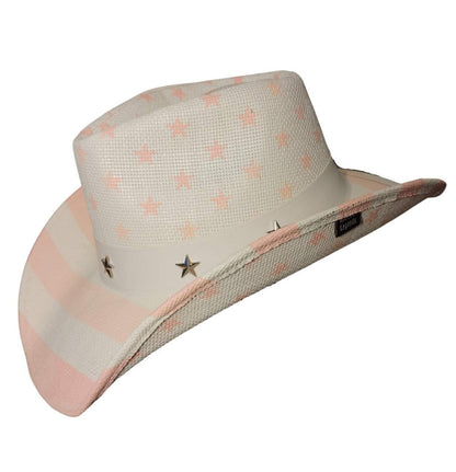 White & Pink American Flag Cowboy Hat