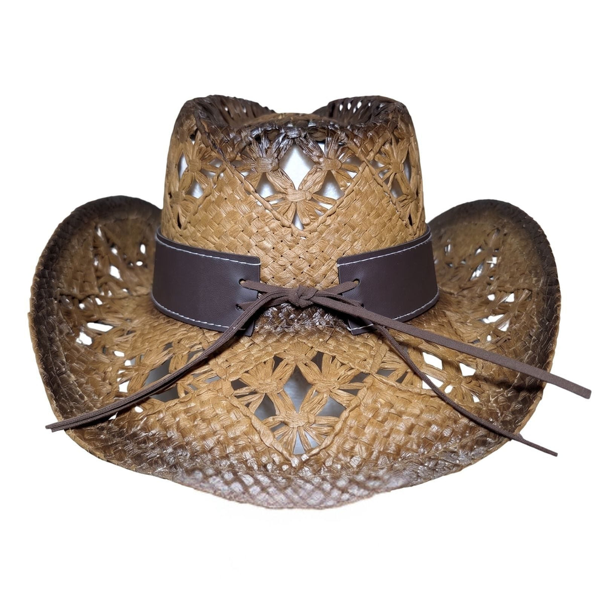 Brown Embroidered Wicker Cowboy Hat