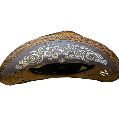 Brown Embroidered Wicker Cowboy Hat