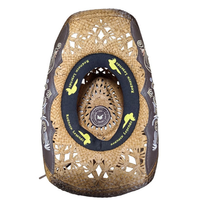 Brown Embroidered Wicker Cowboy Hat