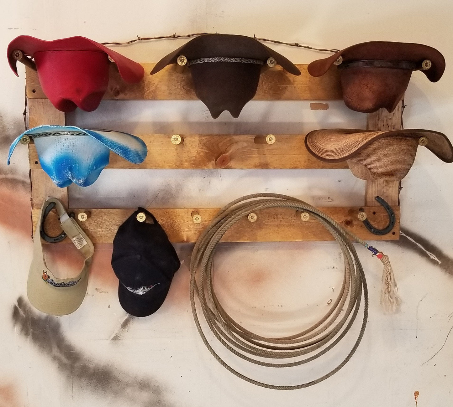 6HWS - Cowboy Hat Rack - 6 Hatter with Shelf - Horizontal