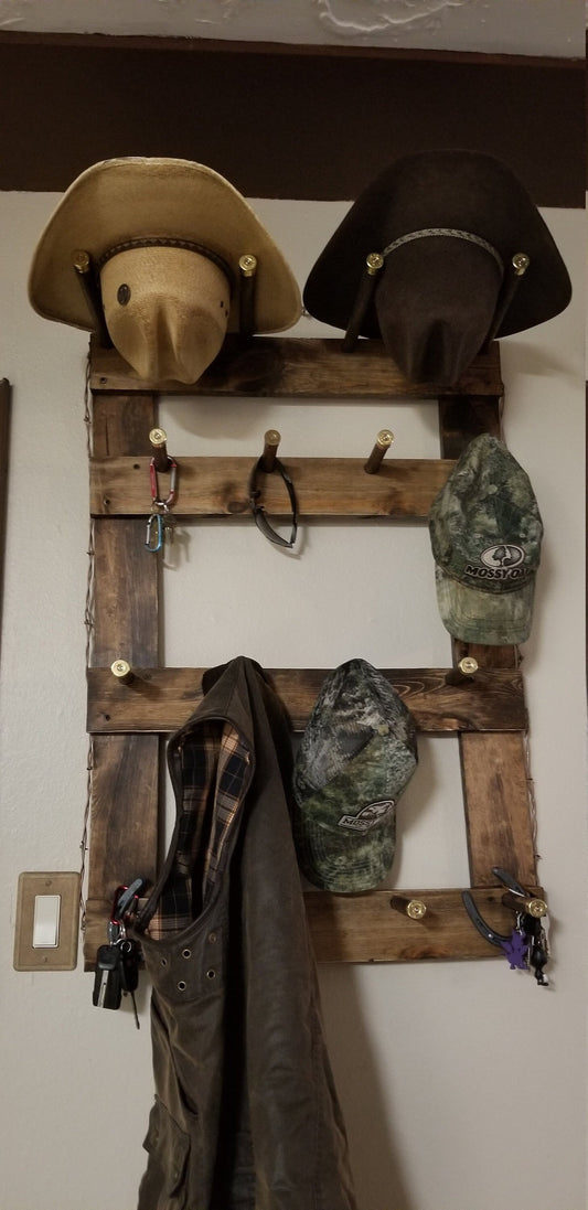 2H12B - Cowboy and Cap Rack - 2 Hatter 12 Baller Functional Western Decor