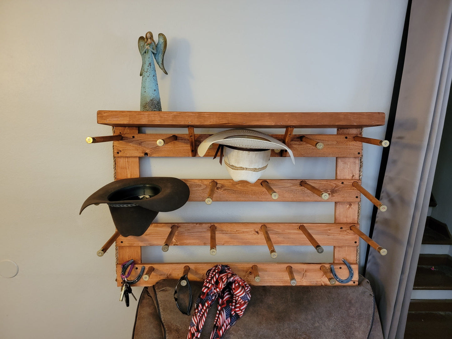 9CWS - Cowboy Hat Rack with Shelf - 9 Cowboy Hat Rack Functional Western Decor Cowboy hat hanger, rack for wall, cowboy wooden display, mothers day, Easter